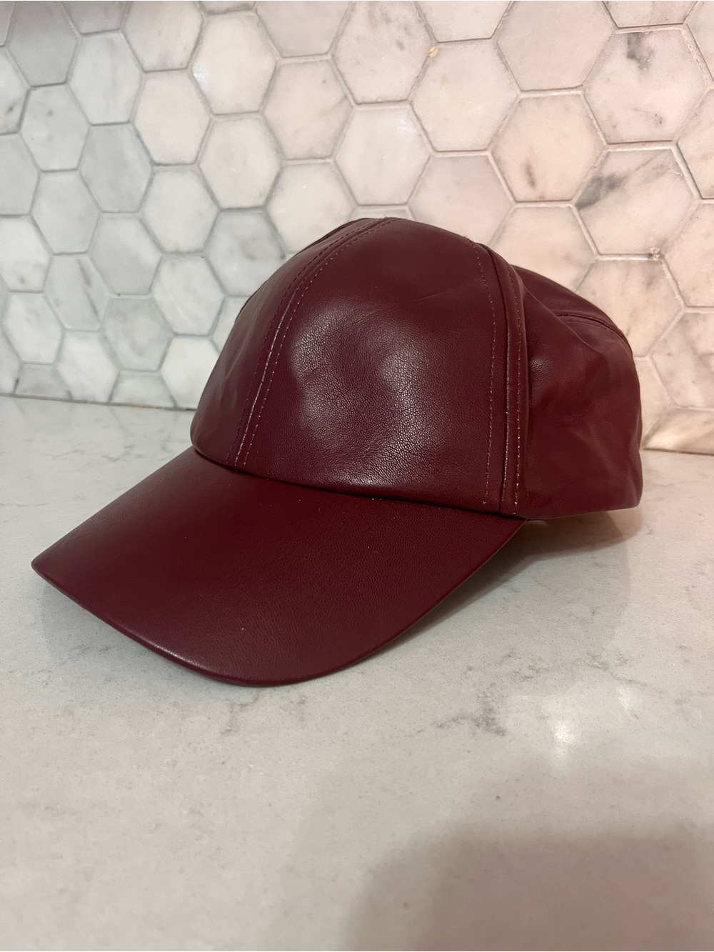 Dynamite Faux Leather Baseball Cap - Burgundy